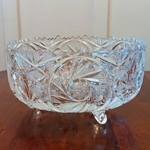 Vintage Lead Crytal Pinwheel Star and Diamond Pattern Centerpiece footed bowl